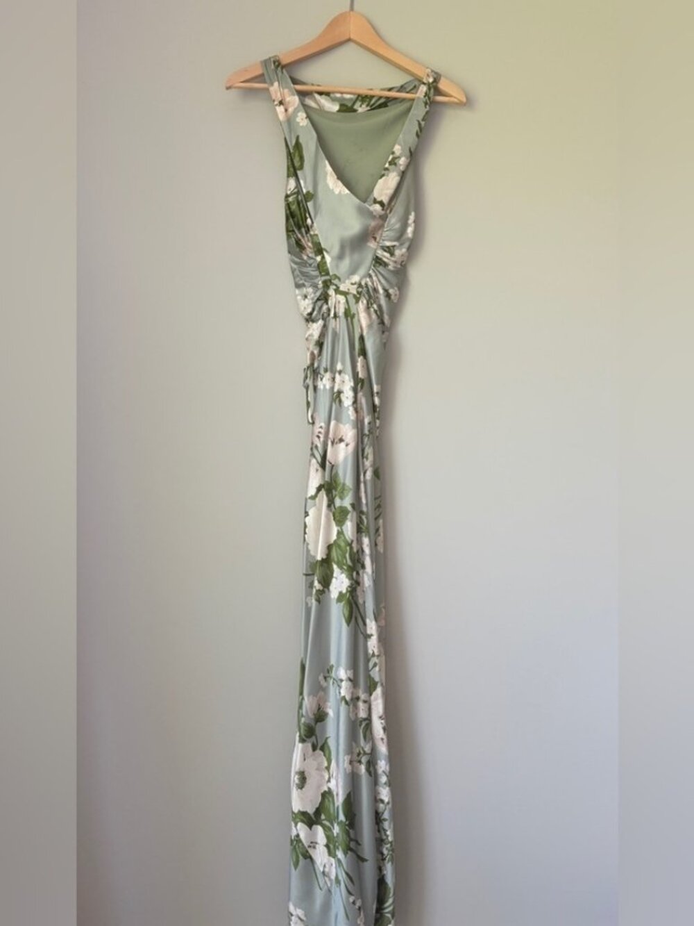 NEW Reformation Anaiis Long Silk Dress Tarragon Green Floral | size 0 - Picture 10 of 16